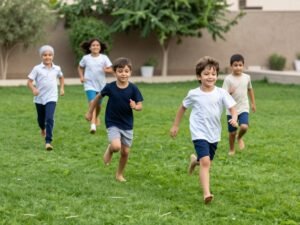 أطفال يلعبون بأمان على التيل الطبيعي أطفال يلعبون بأمان على التيل الطبيعي