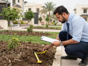 استشاري دار الروضة يقيم الموقع قبل تركيب التيل استشاري دار الروضة يقيم الموقع قبل تركيب التيل