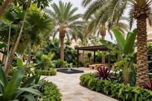 تصميم حديقة استوائية خضراء في الكويت