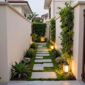 حديقة جانبية ضيقة منسقة بشكل جميل حديقة جانبية ضيقة منسقة بشكل جميل