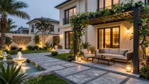 حديقة عصرية بعناصر ديكورية متنوعة في الكويت حديقة عصرية بعناصر ديكورية متنوعة في الكويت