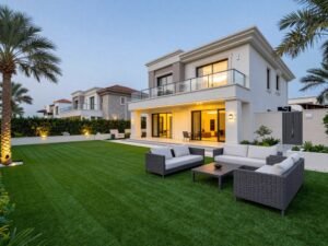 حديقة فيلا فاخرة بالكويت مع ثيل صناعي أخضر جميل حديقة فيلا فاخرة بالكويت مع ثيل صناعي أخضر جميل