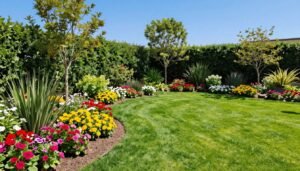 حديقة كويتية في فصل الربيع مع زهور ملونة