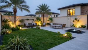 حديقة كويتية منسقة بشكل جميل مع تيل طبيعي وعناصر تصميم متنوعة حديقة كويتية منسقة بشكل جميل مع تيل طبيعي وعناصر تصميم متنوعة