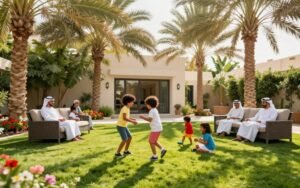 حديقة منزلية في الكويت مع عائلة تستمتع بالمساحة الخضراء حديقة منزلية في الكويت مع عائلة تستمتع بالمساحة الخضراء