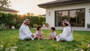 عائلة كويتية سعيدة في حديقة منزلها المصممة من دار الروضة عائلة كويتية سعيدة في حديقة منزلها المصممة من دار الروضة