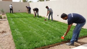 فريق دار الروضة يقوم بتركيب التيل الطبيعي بشكل احترافي فريق دار الروضة يقوم بتركيب التيل الطبيعي بشكل احترافي