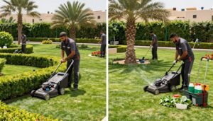فريق صيانة حدائق محترف في العمل