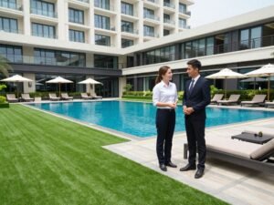 فندق فاخر في الكويت مع مساحات خضراء من الثيل الصناعي فندق فاخر في الكويت مع مساحات خضراء من الثيل الصناعي