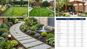 مشروع تنسيق حديقة متكامل يوضح عناصر التكلفة