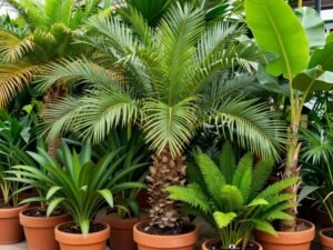 أشجار النخيل والنباتات الاستوائية في مشتل كويتي