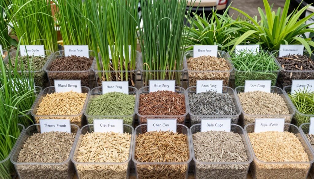 أنواع مختلفة من بذور العشب الطبيعي