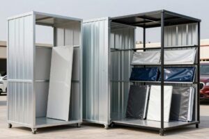 أنواع مختلفة من مظلات سيارات معروضة - حديد وPVC وقماش