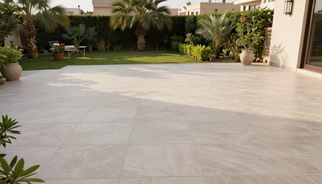 بلاط خارجي في حديقة كويتية مع فواصل مثالية