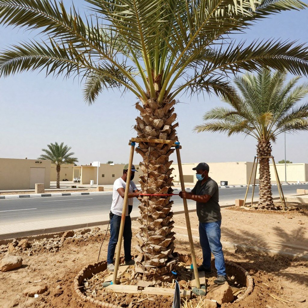 تثبيت النخلة بعد الزراعة
