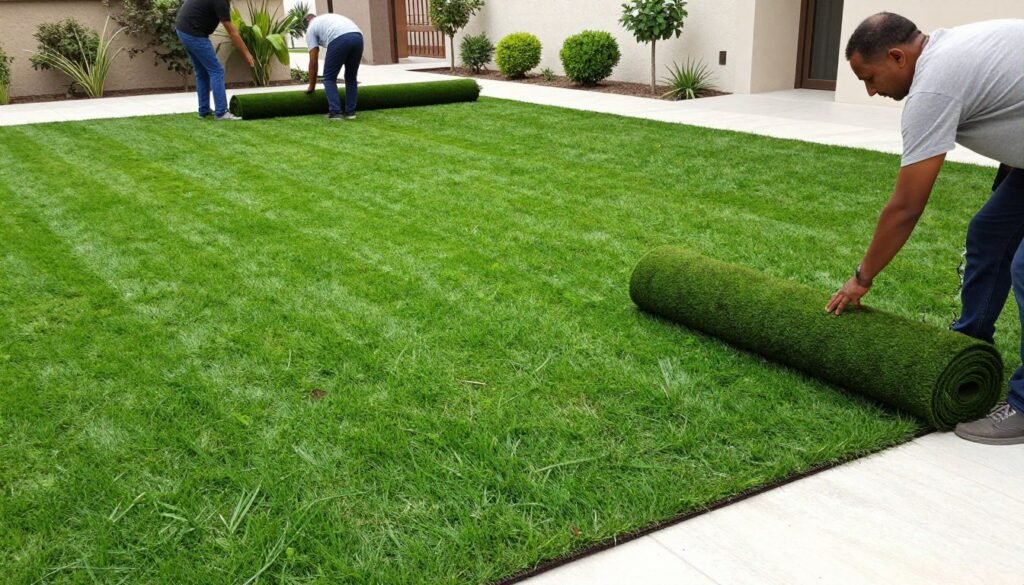 تركيب العشب الطبيعي في حدائق الخالدية