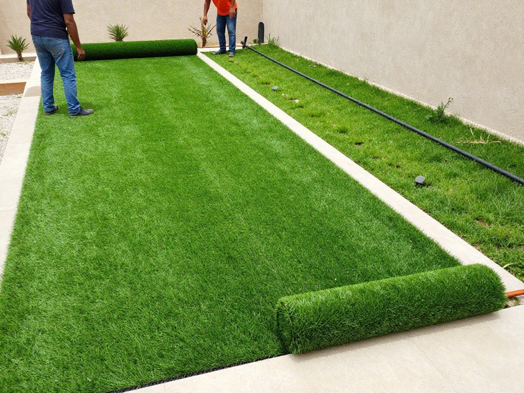 تركيب العشب الطبيعي والصناعي في حدائق الروضة