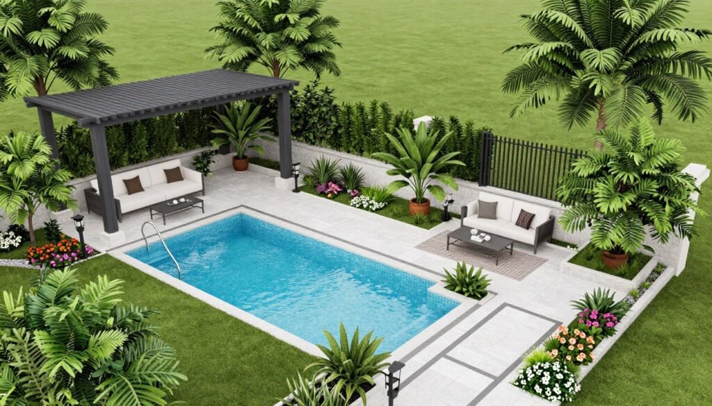 تصميم حديقة منزلية فاخرة في العديلية بالكويت تصميم حديقة منزلية فاخرة في العديلية بالكويت