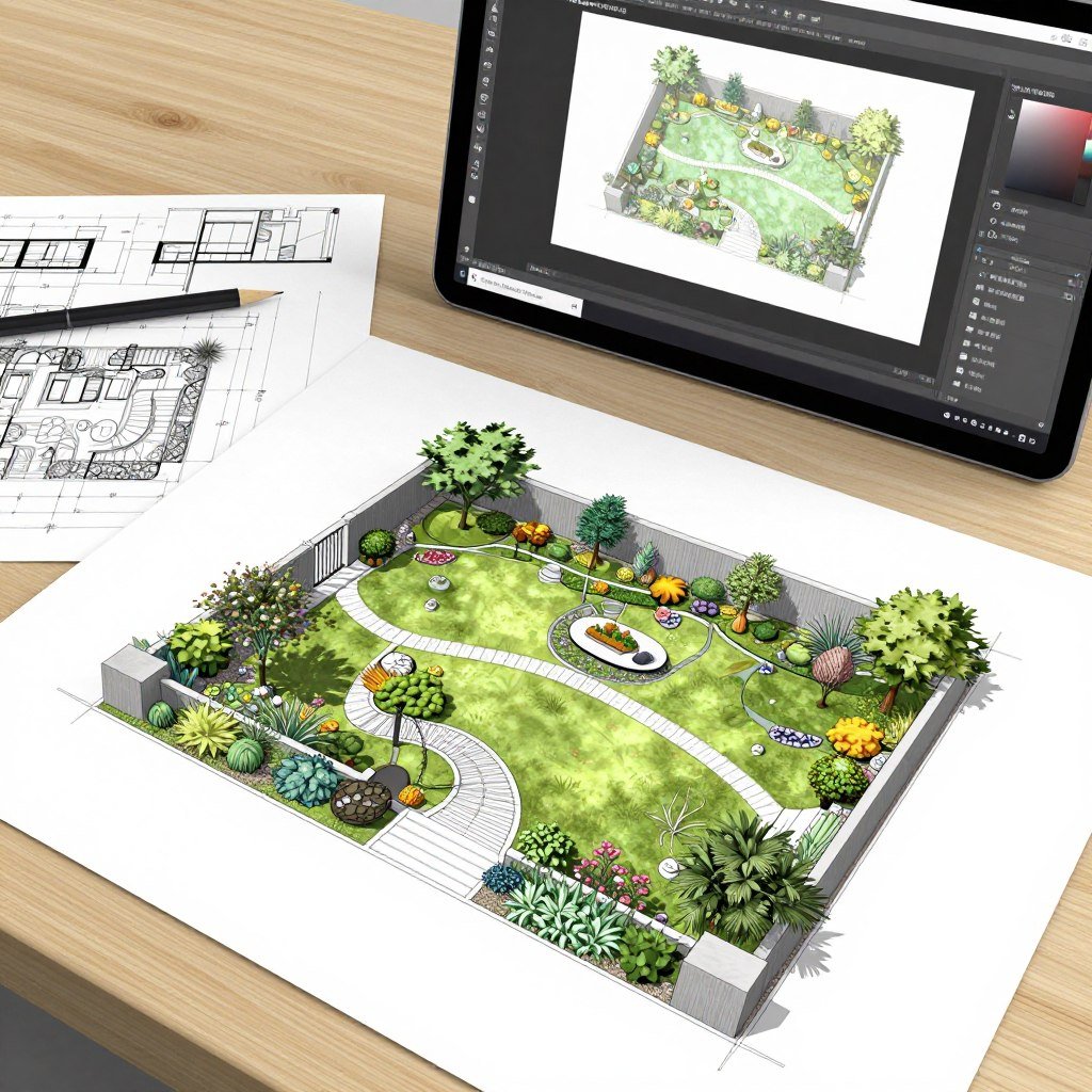 تصميم وتخطيط حديقة قبل تركيب الثيل