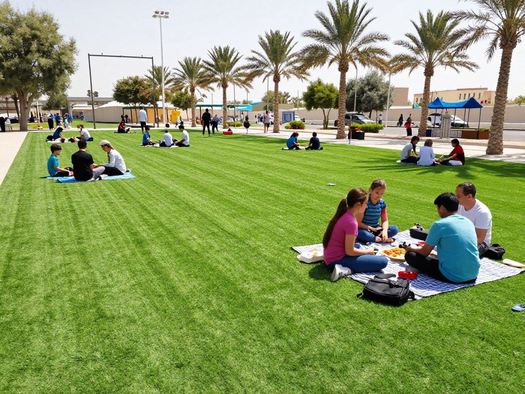 حديقة عامة في الكويت مع مساحات واسعة من الثيل الصناعي