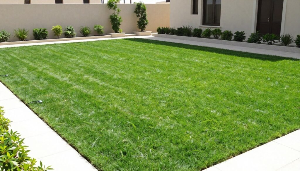 حديقة منزلية خضراء بعشب طبيعي في الكويت