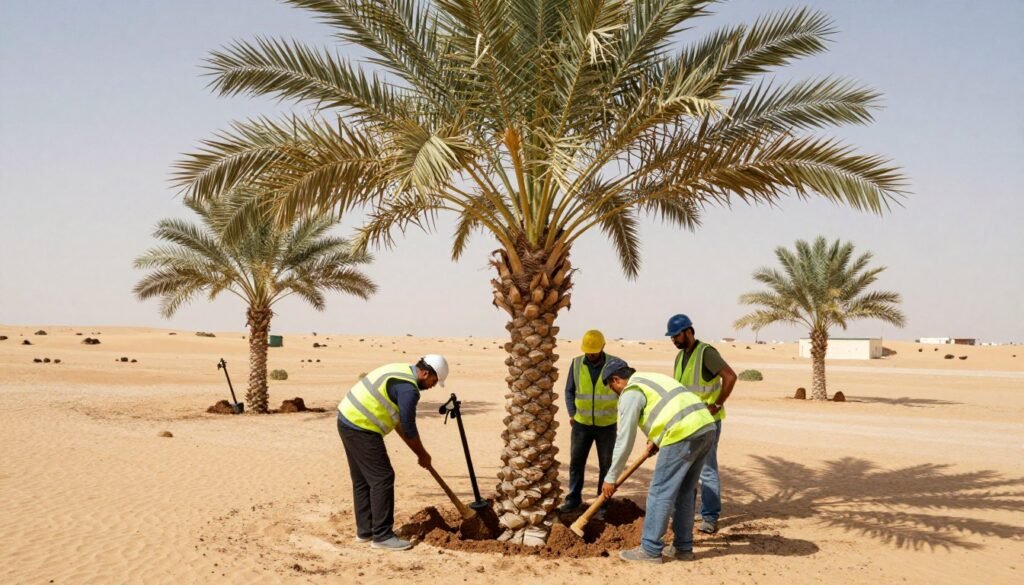 زرع وشلع نخيل في الكويت بواسطة فريق محترف
