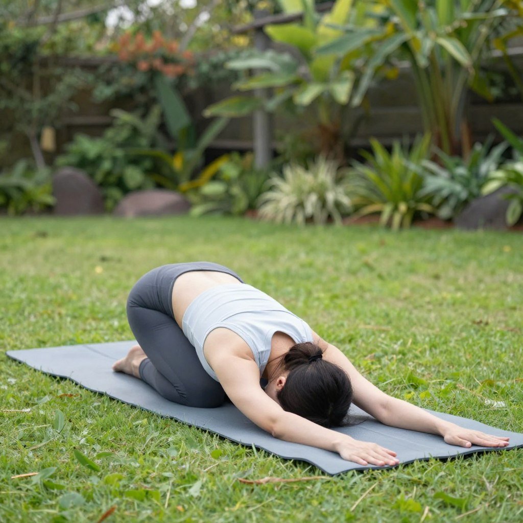 شخص يمارس اليوغا على الثيل الطبيعي