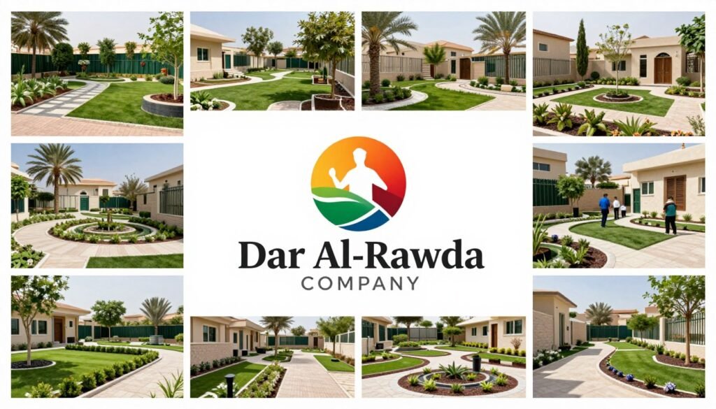 شعار دار الروضة مع أمثلة من المشاريع المنجزة