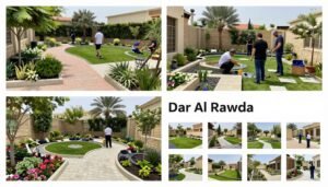 شعار وأعمال دار الروضة لتنسيق الحدائق