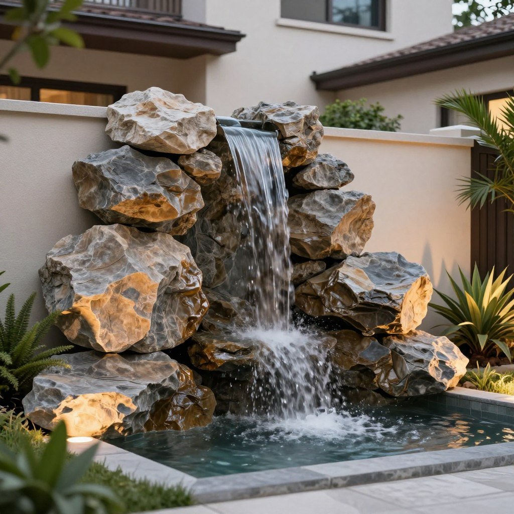 شلال صناعي في حديقة منزلية شلال صناعي في حديقة منزلية