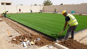 عملية تحضير الأرض لتركيب الثيل الصناعي عملية تحضير الأرض لتركيب الثيل الصناعي