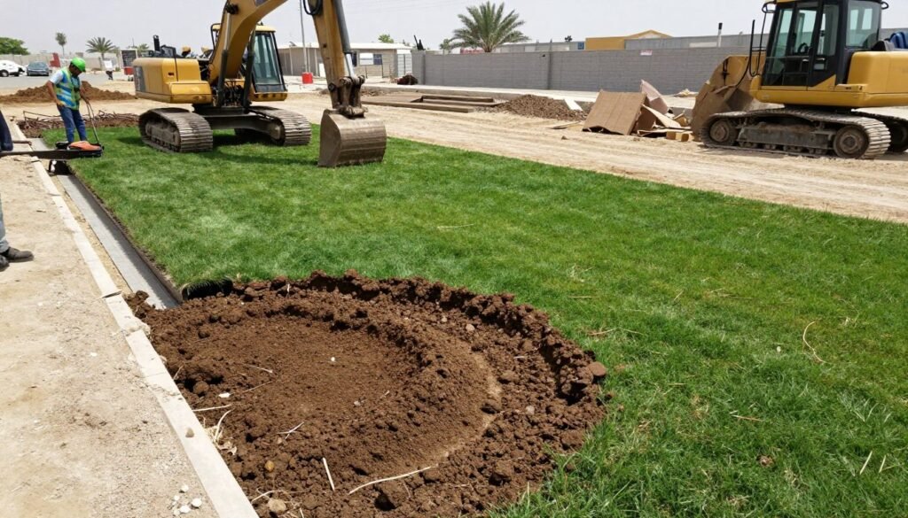 عملية تحضير التربة لتركيب التيل الطبيعي