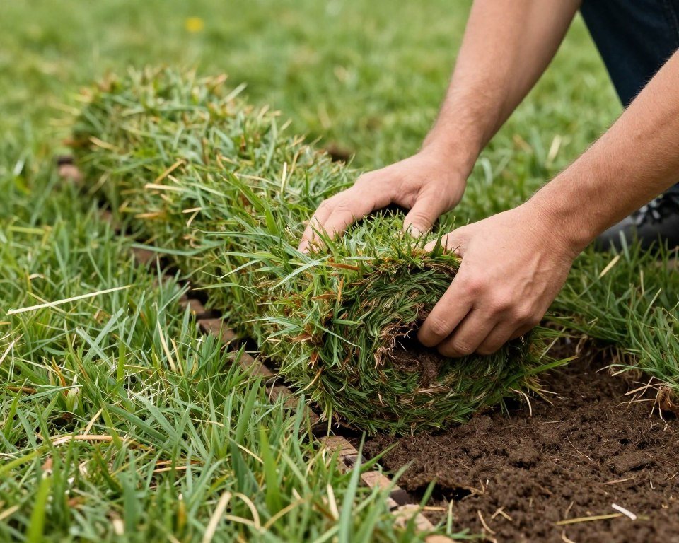 عملية تركيب وترصيص لفائف العشب
