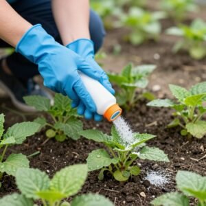 عملية تسميد نباتات في حديقة