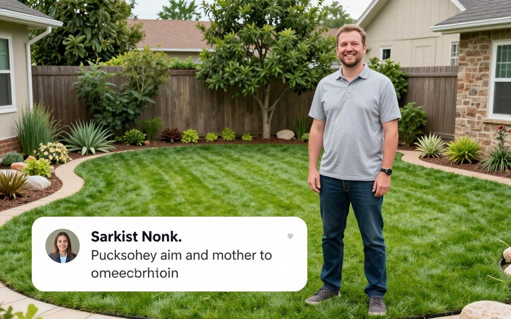 عميل راضٍ مع حديقته الجديدة بالثيل الطبيعي عميل راضٍ مع حديقته الجديدة بالثيل الطبيعي