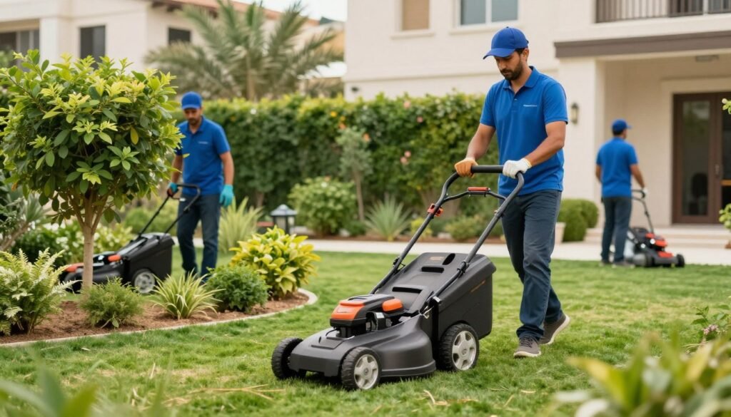 فريق صيانة حدائق يعمل على العناية بالحديقة في الكويت فريق صيانة حدائق يعمل على العناية بالحديقة في الكويت