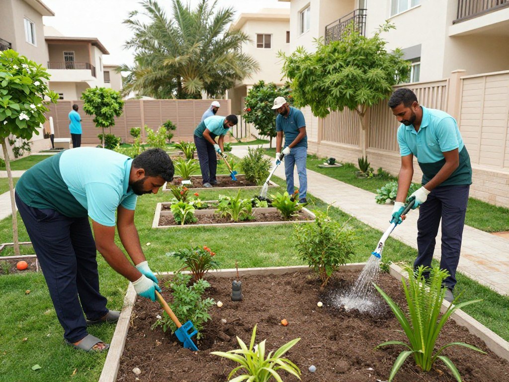 فريق صيانة حدائق يعمل في العديلية فريق صيانة حدائق يعمل في العديلية