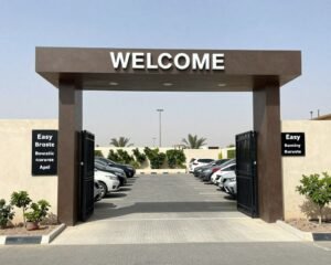 مدخل مشتل نباتات مع موقف سيارات