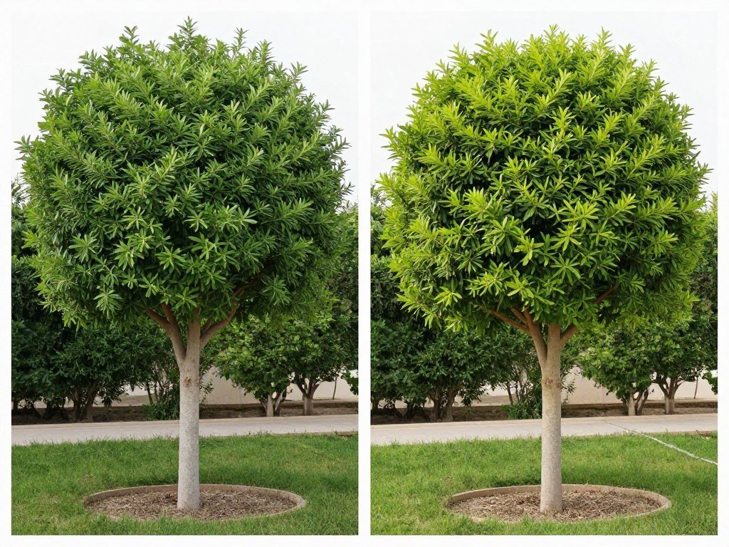 مقارنة بين شجرة مقلمة وأخرى غير مقلمة توضح أهمية تقليم الأشجار
