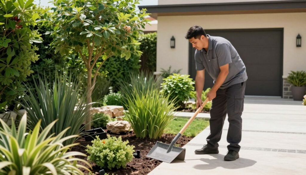 منسق حدائق يعمل على تصميم حديقة منزل عصرية في الكويت