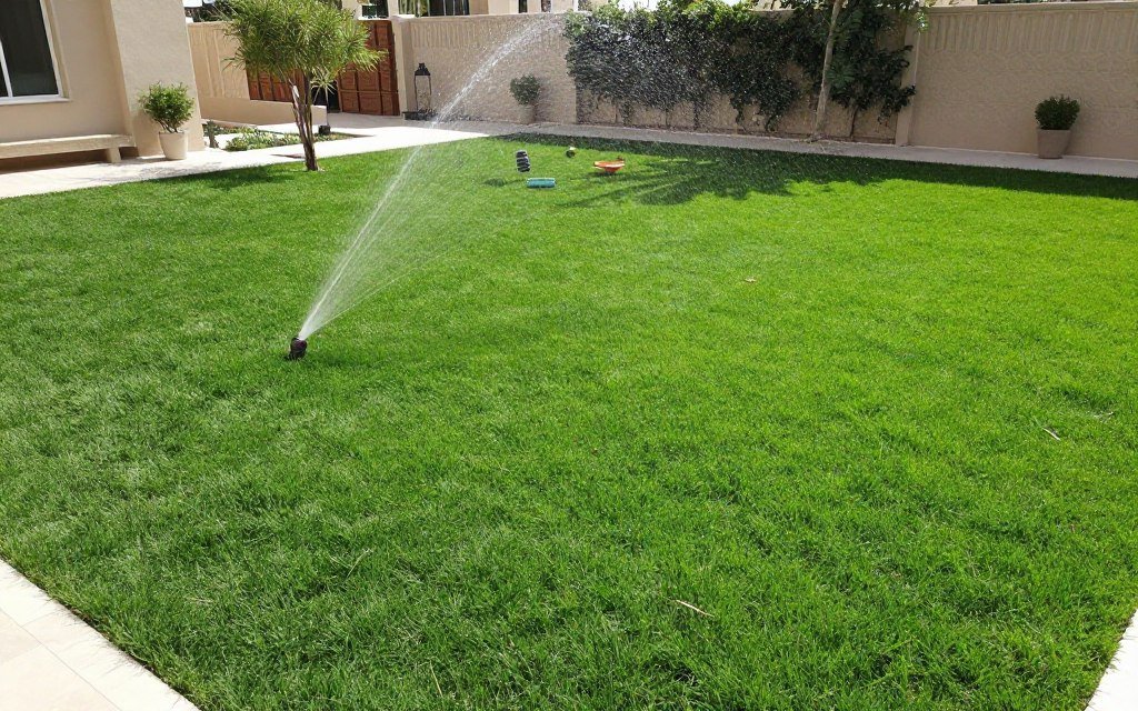 نجيل أخضر في حديقة منزلية بالكويت نجيل أخضر في حديقة منزلية بالكويت