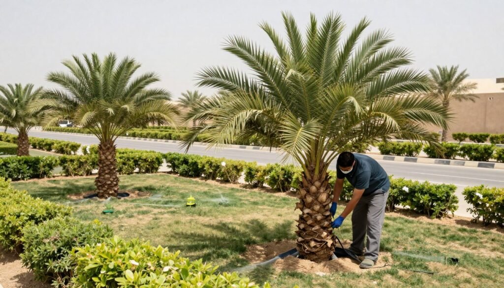 نخيل مزروع حديثاً بعد العناية المتخصصة