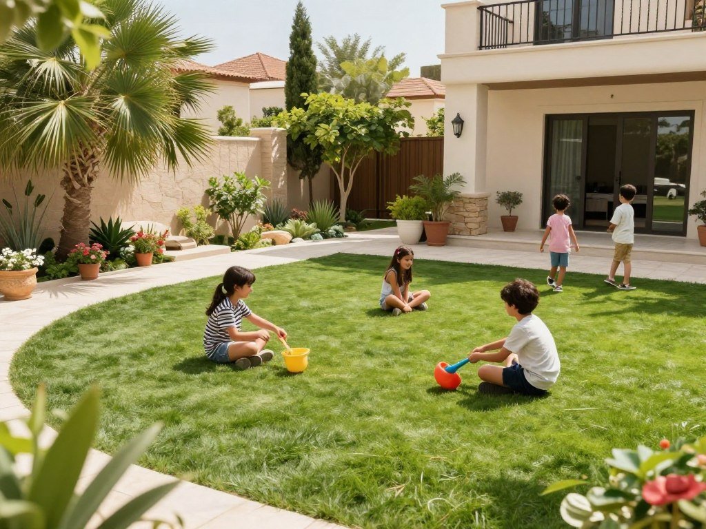 أطفال يلعبون في حديقة منزلية بكيفان
