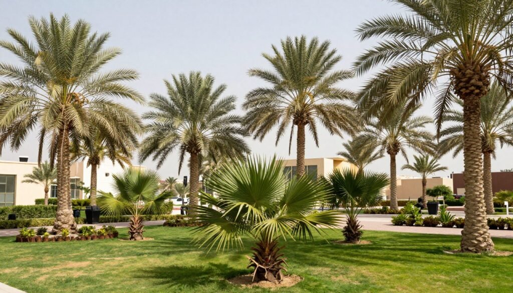 أنواع النخيل المختلفة في حديقة كويتية أنواع النخيل المختلفة في حديقة كويتية