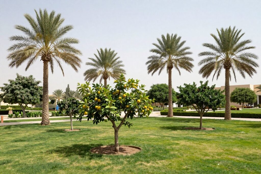 أنواع مختلفة من الأشجار في حديقة كويتية تحتاج طرق تقليم مختلفة