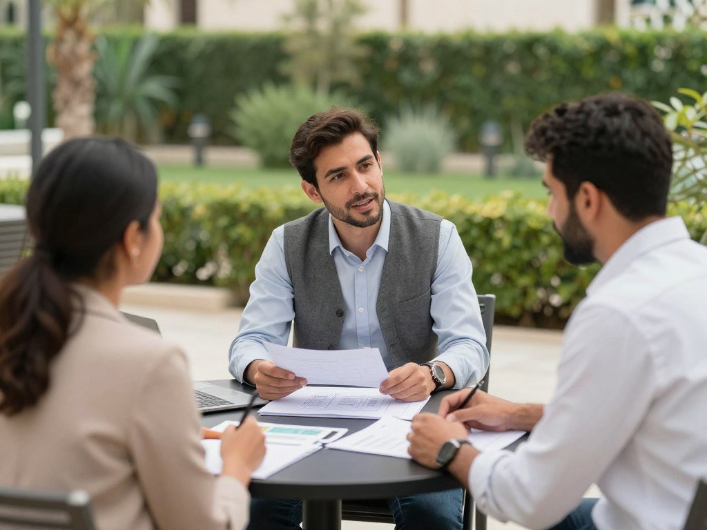 استشارة منسق حدائق مع عميل في الكويت