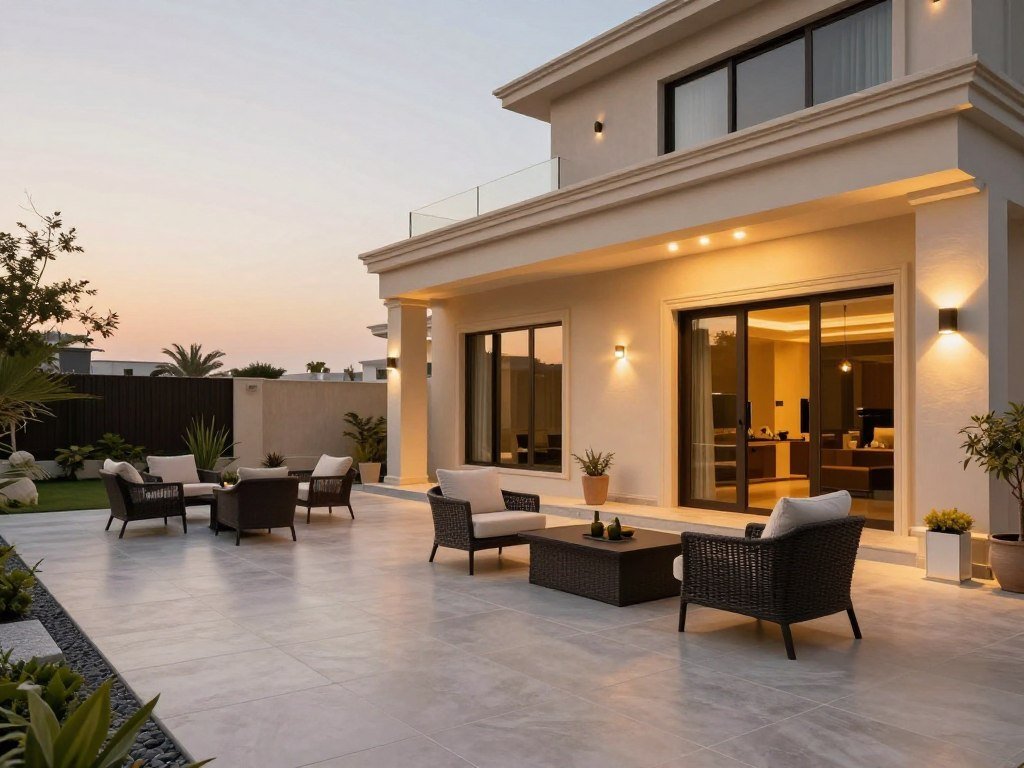 باحة خارجية مبلطة للجلوس باحة خارجية مبلطة للجلوس