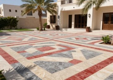 بلاط متداخل ملون في حديقة منزل بالكويت