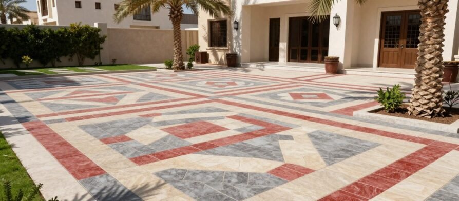 بلاط متداخل ملون في حديقة منزل بالكويت