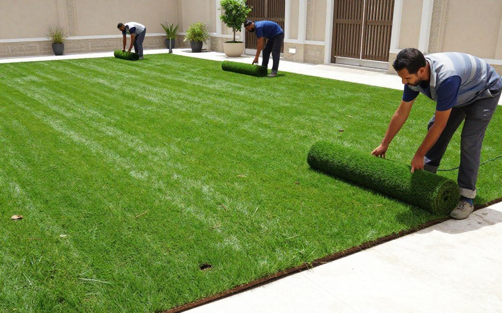 تركيب العشب الطبيعي والصناعي من دار الروضة